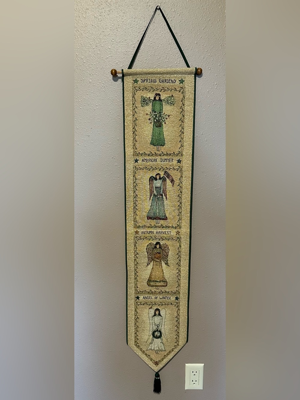 Vintage Cindy Shamp Angels of the Seasons Woven Tapestry Wall Hanging Bell Pull